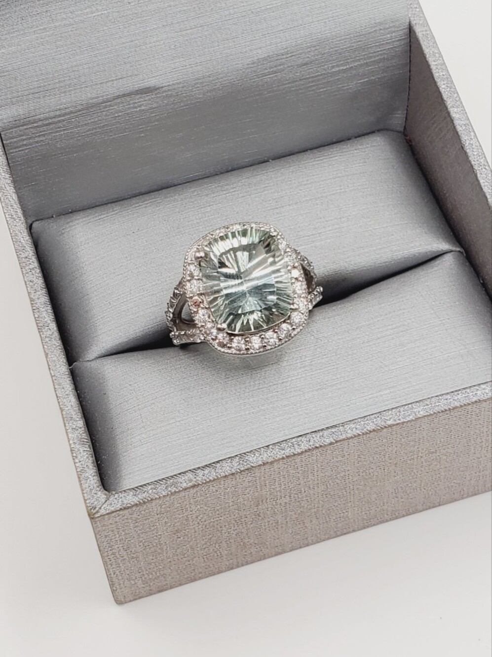 Fancy Cut Prasiolite - Green Amethyst & White Zircon 925 Sterling Silver Ring - Picture 10 of 12